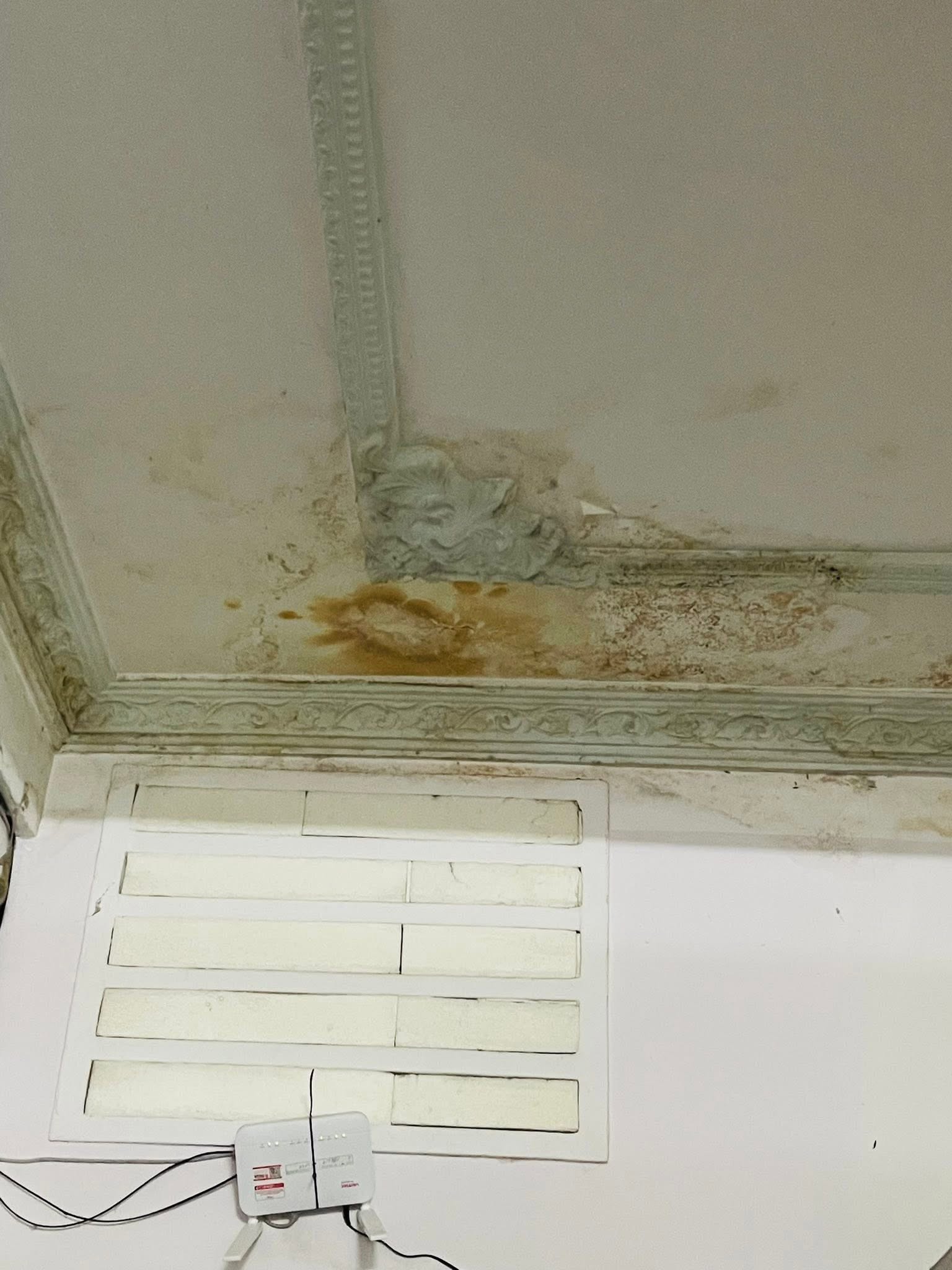 Thấm dột trần gây ố vàng loang lổ và mốc trần tại Gia Lâm